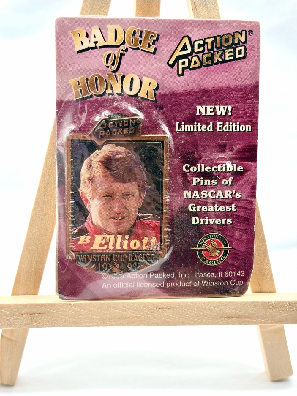 1995 Action Packed Bill Elliott Badge of Honor Pin Limited Edition NIP NASCAR